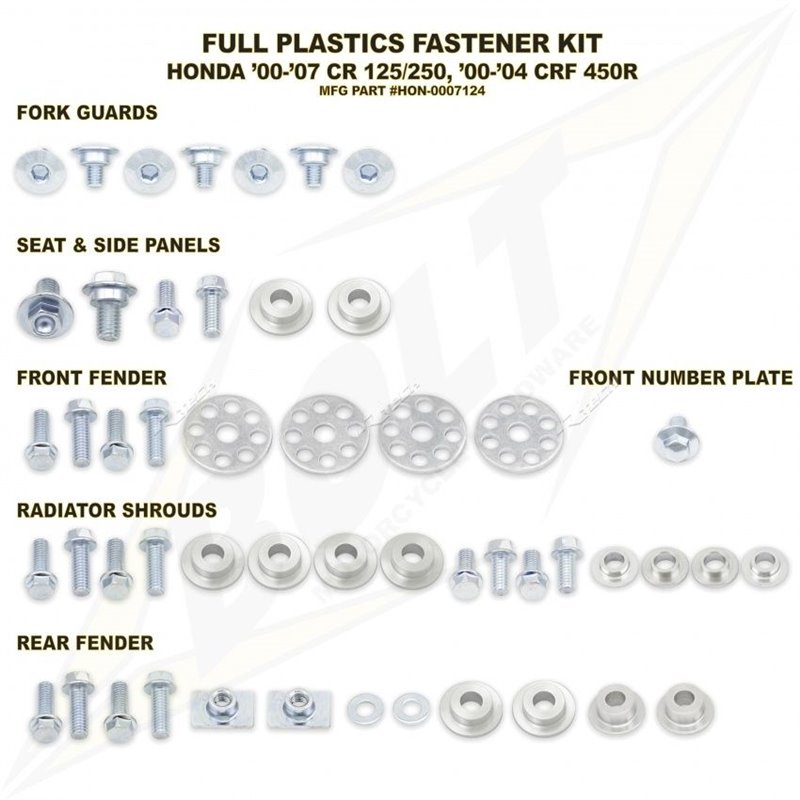 kit full plastic fastener Bolt Honda Cr 250 2000-2007 kit full plastic fastener Bolt Honda Cr 250 2000-2007