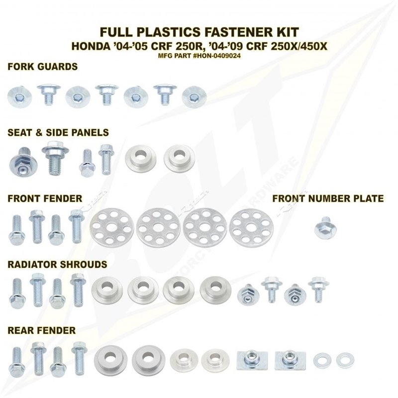 kit vis de fixation en plastique Bolt Honda CRF 450 X 2005-2016