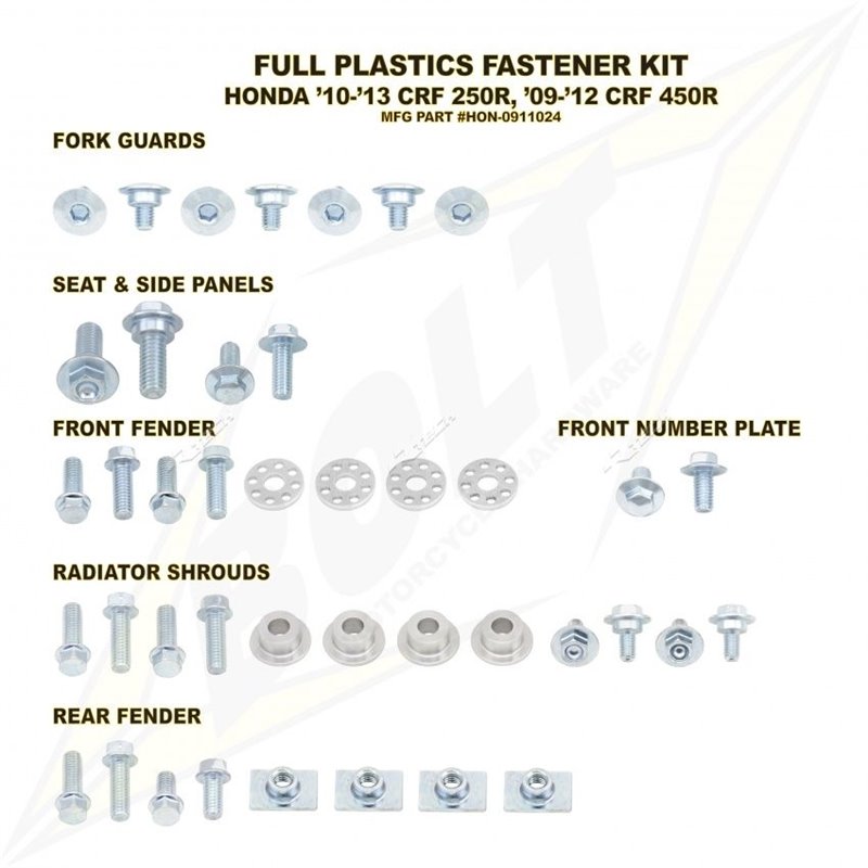 kit vis de fixation en plastique Bolt Honda CRF 250 R 2010-2013 kit vis de fixation en plastique Bolt Honda CRF 250 R 2010-2013