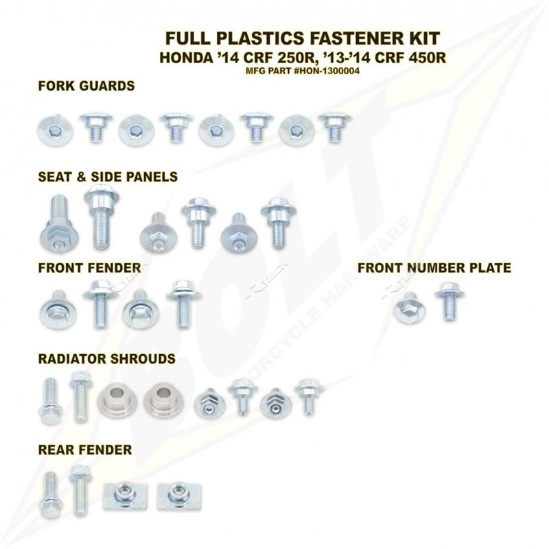 kit full plastic fastener Bolt Honda CRF 450 R 2013-2016