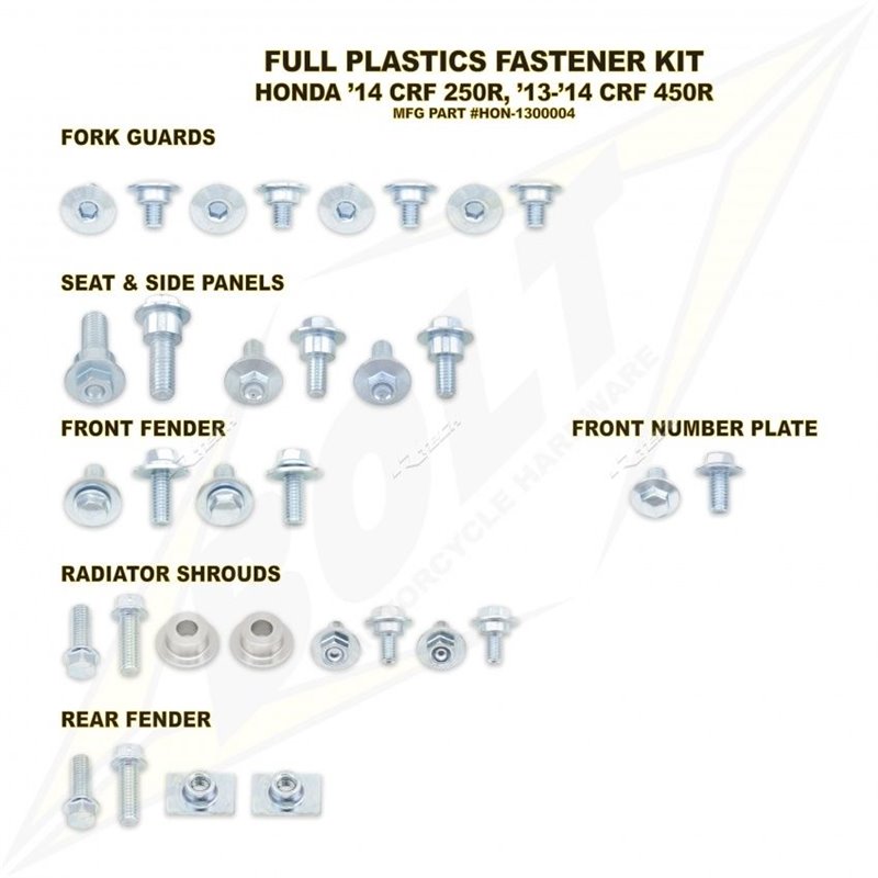 kit vis de fixation en plastique Bolt Honda CRF 450 R 2013-2016