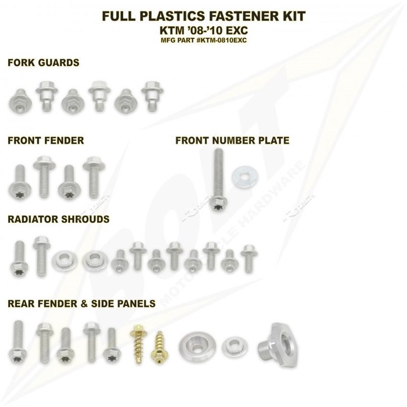 kit vis de fixation en plastique Bolt KTm EXC 450 F 2008-2011