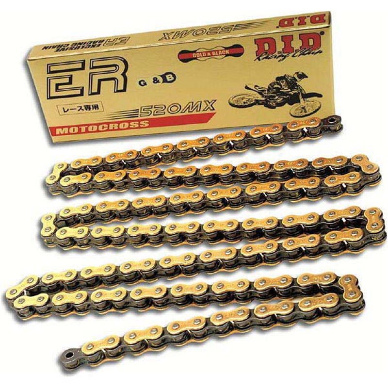 Motorcycle DID chain step 520MX gold and black color with clip
