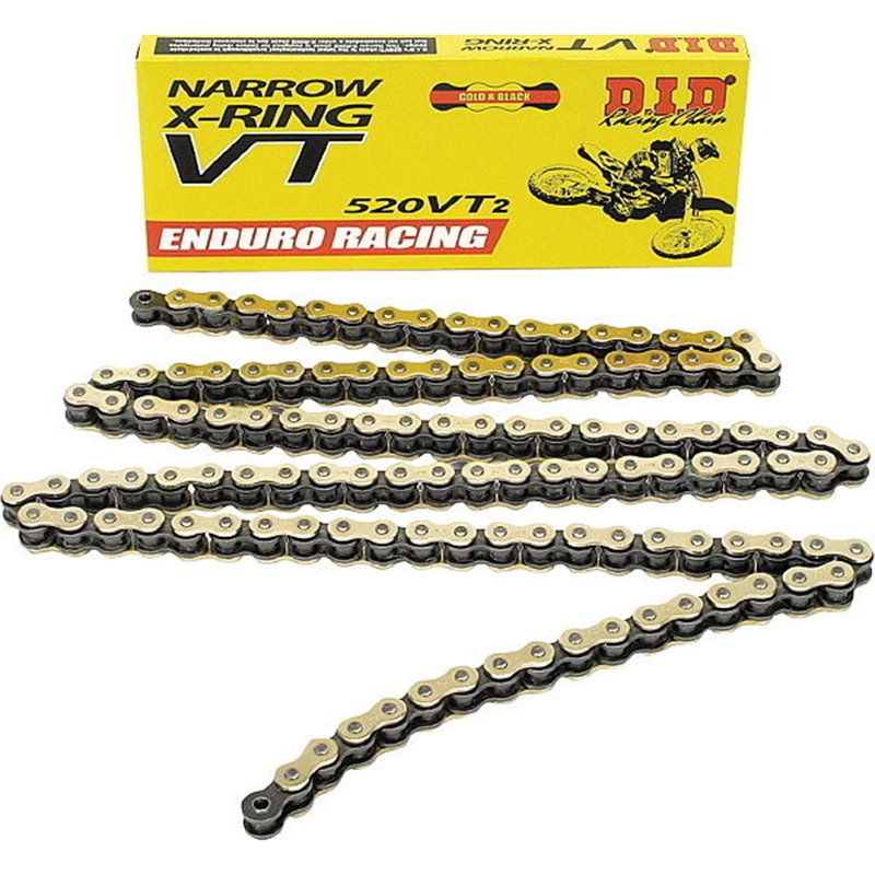 Motorcycle DID chain step 520VT2 gold and black color with