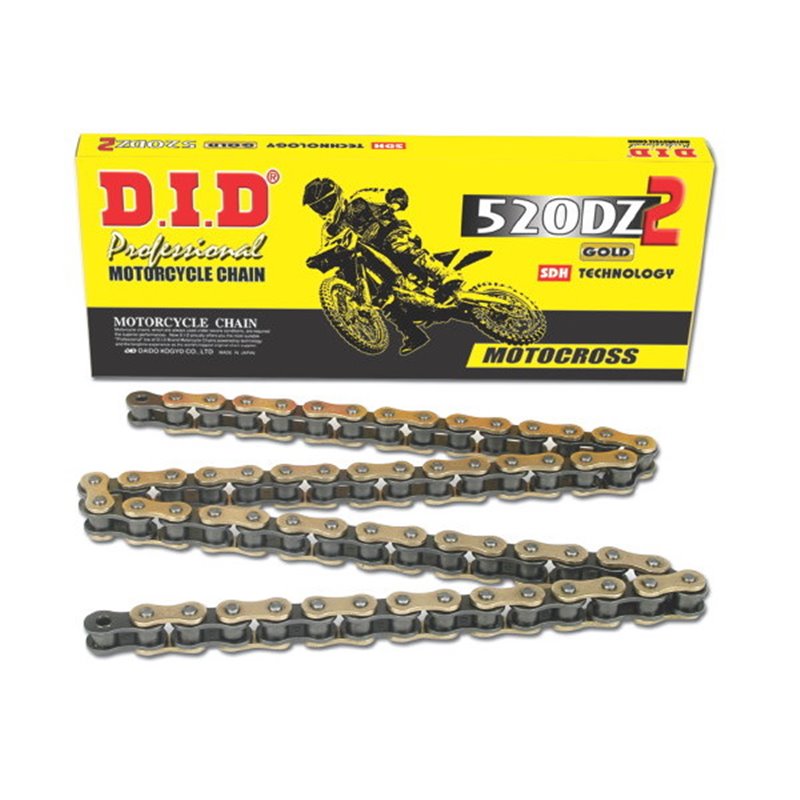 Motorcycle DID chain step 520DZ2 gold and black color with clip