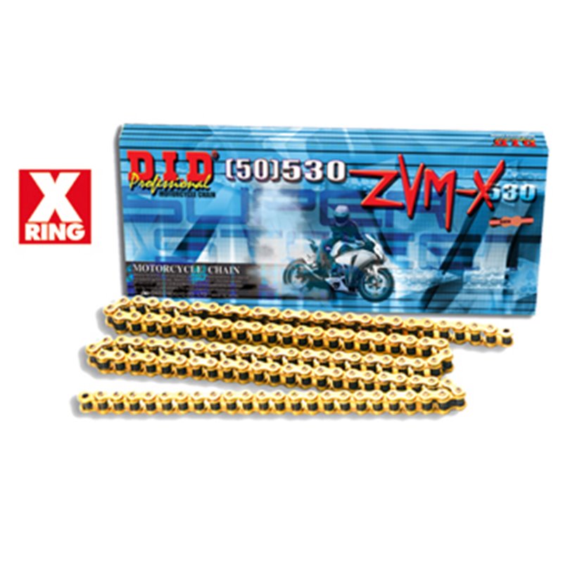 Motorcycle DID chain step 530ZVM-X colour gold with rivet joint