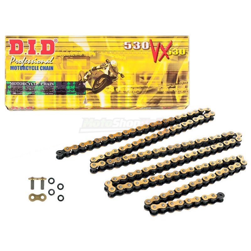 Motorcycle DID chain step 530VX gold and black color with rivet