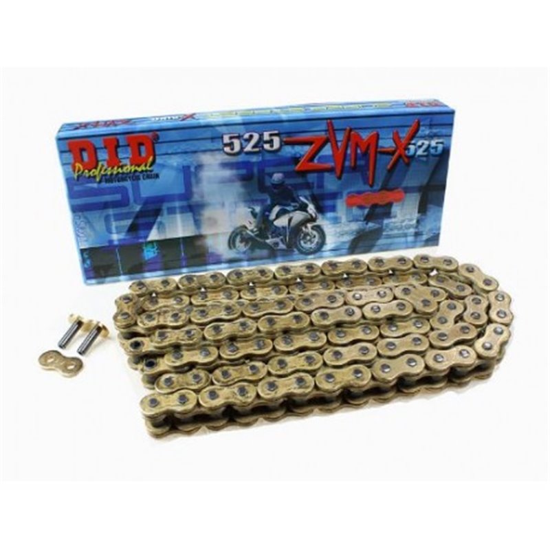 Motorcycle DID chain step 525ZVM-X colour gold with rivet joint