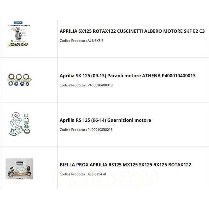 KIT REVISIONE MOTORE BIELLA PROX HONDA HM 125 rotax 122-122.RMT02-RiMotoShop KIT REVISIONE MOTORE BIELLA PROX HONDA HM 125 rotax 122-122.RMT02-RiMotoShop