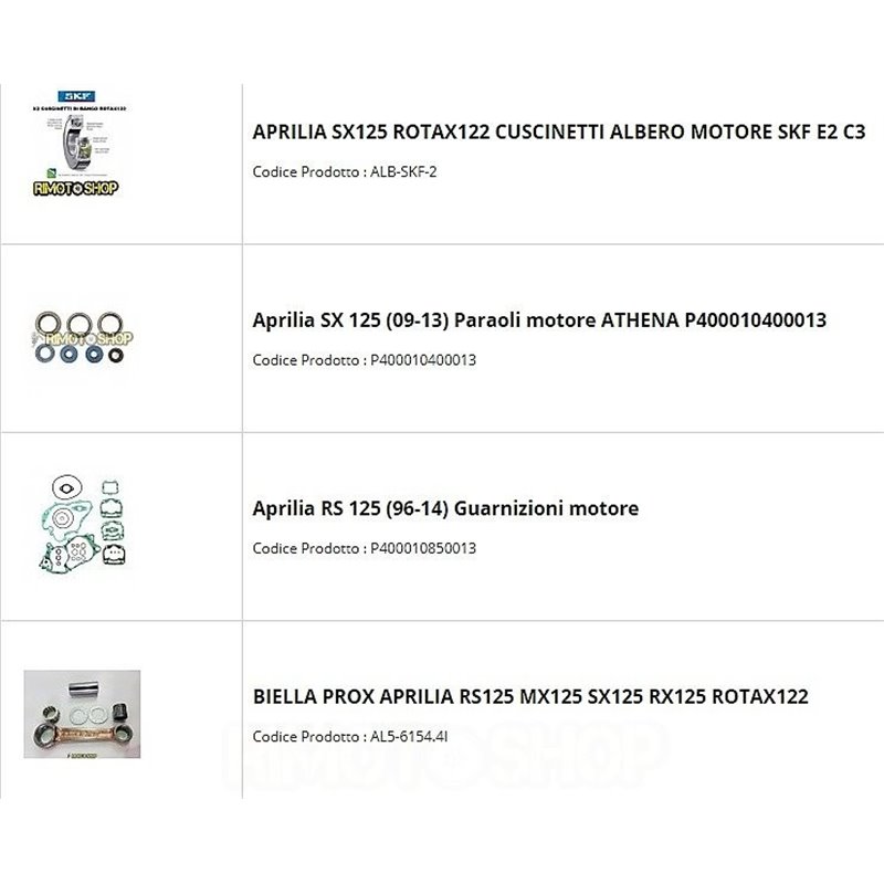 KIT REVISIONE MOTORE BIELLA PROX HONDA HM 125 rotax KIT REVISIONE MOTORE BIELLA PROX HONDA HM 125 rotax